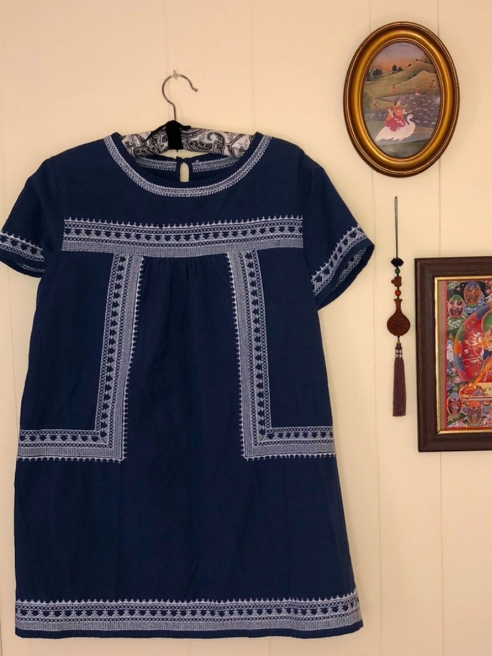 Blue Embroidered Short Sleeve Mini Dress AEO Sz Small